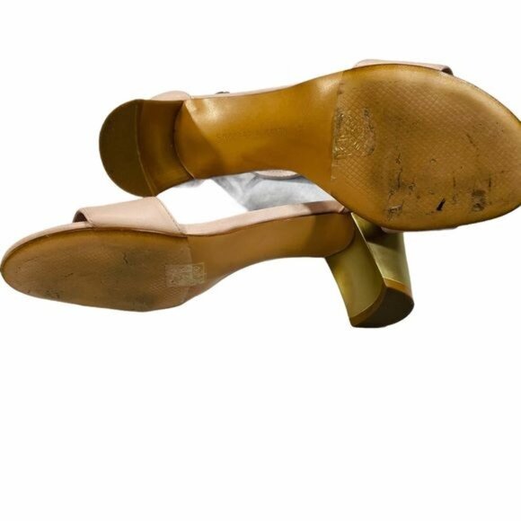 Charles & Keith Open Toe Pink Heels with Gold Heel - Picture 7 of 12